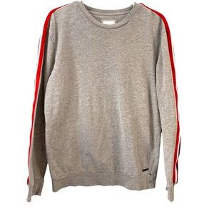 Denim and Flower by Ricky Singh men’s sweatshirt with red white‎ and blue trim